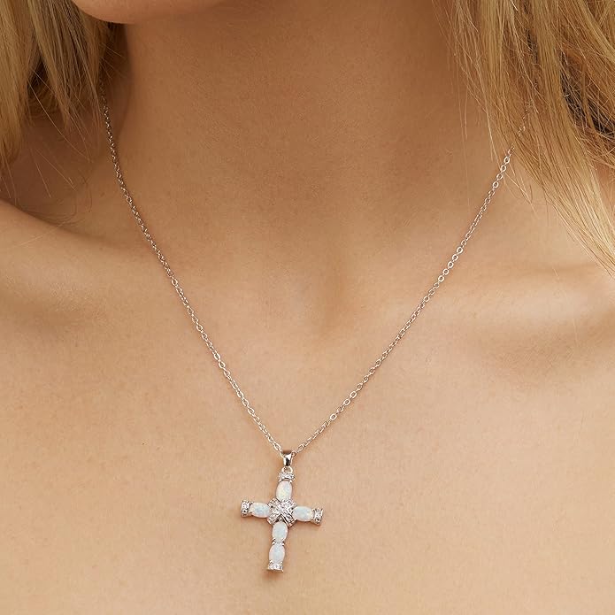 Opaal kruis ketting