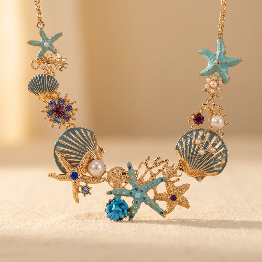 Coastal Shell Coral Statement Necklace