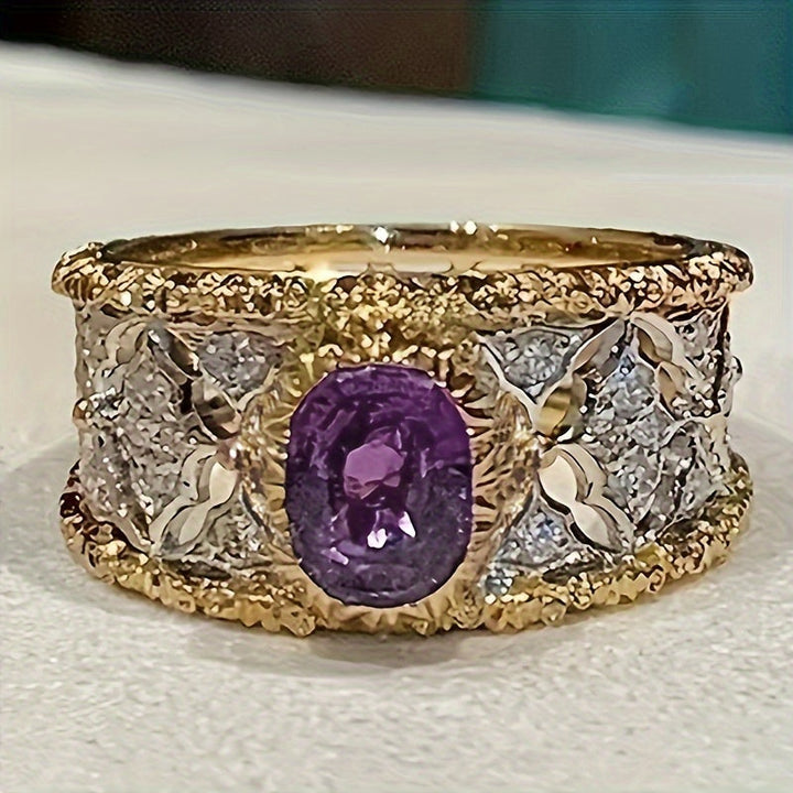 Vintage Micro Pave Purple Zirconia Wide Ring