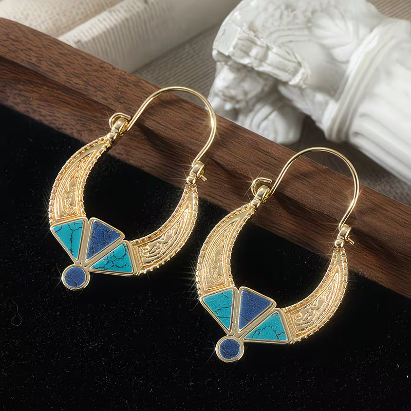 Retro Bohemian Textured Geometric Hoop Earrings