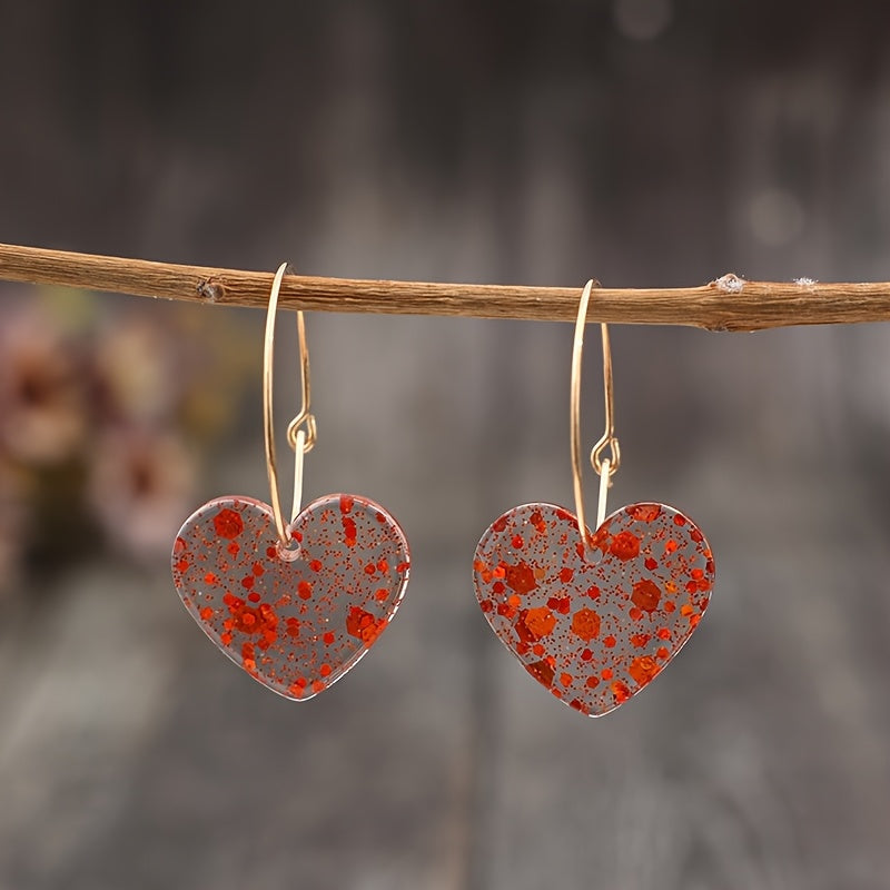Vintage oorhangers met glitter harthanger van hars