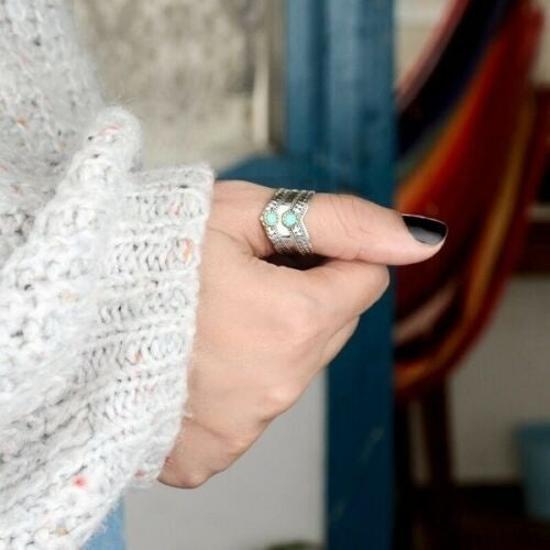 Vintage Bohemian Turquoise Statement Band Ring
