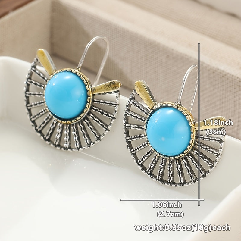Bohemian Turquoise Gold Plated Fan Shape Hollow Hook Earrings