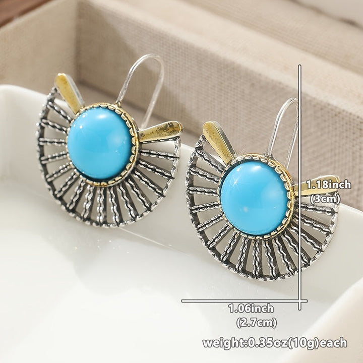 Bohemian Turquoise Gold Plated Fan Shape Hollow Hook Earrings