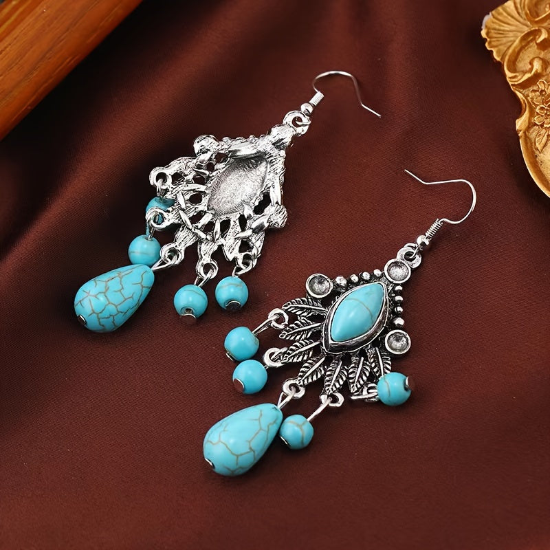 Elegante bohemien oorhangers met turkoois en transparante steen