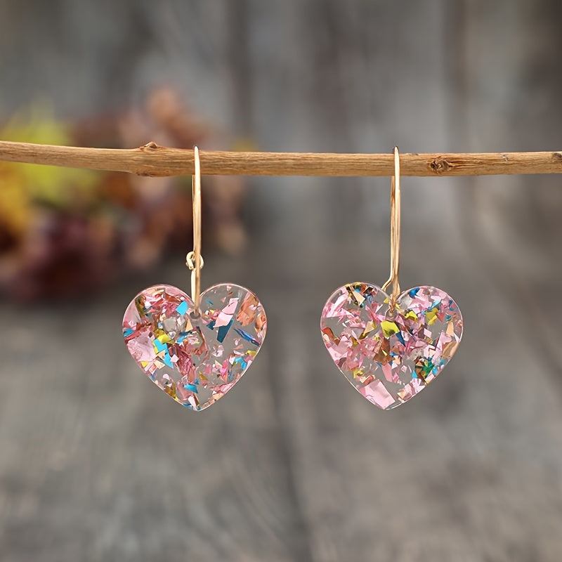 Vintage oorhangers met glitter harthanger van hars