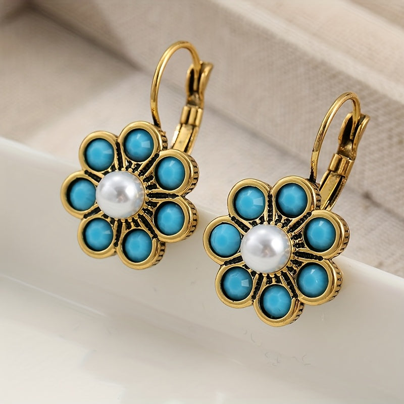 Vintage bloemenoorbellen met turkoois en parels