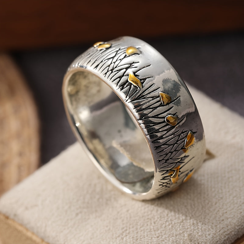 Retro etnische tweekleurige ring met bloem en gras