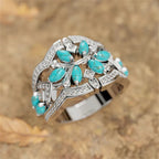 Vintage Boho Turquoise Flowers Vines Ring