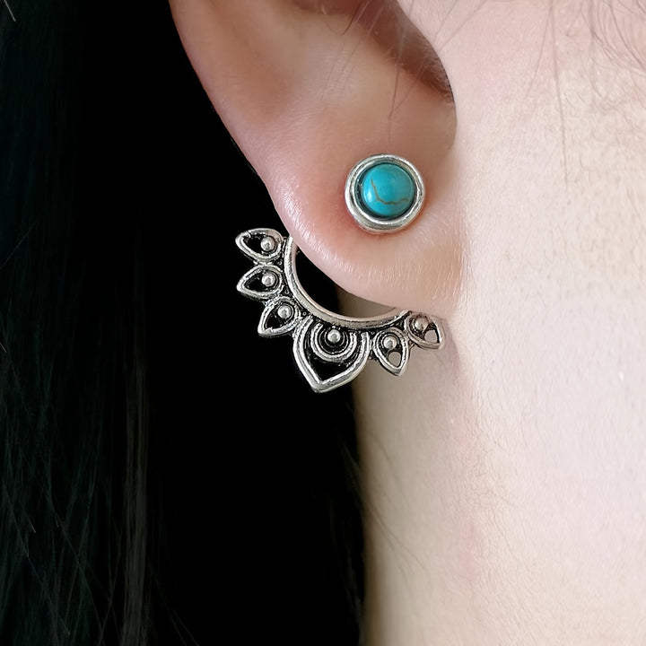Turquoise Mandala Silver Plated Stud Earrings
