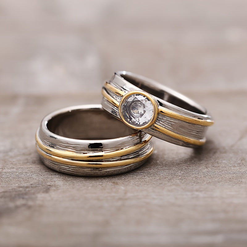 Bohemien vintage zirkonia brede tweekleurige ringenset