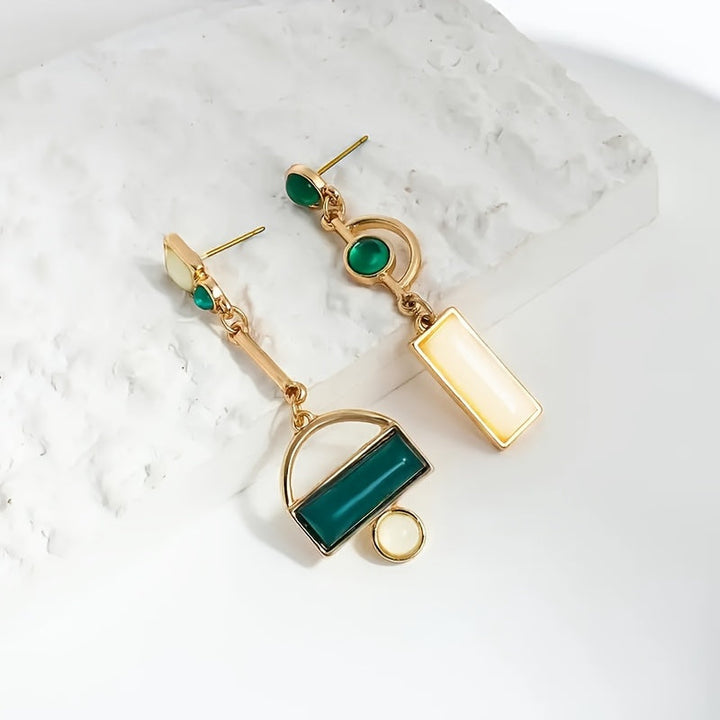 Bohemian Modern Green & Ivory Gold Plated Statement Earrings