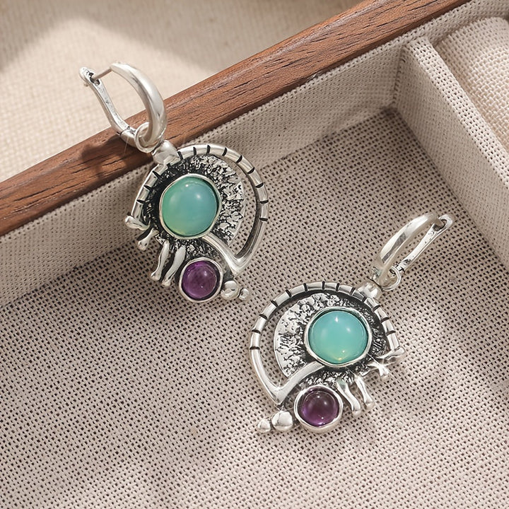 Bohemian Green Zirconia & SilverPlated Artisan Drop Earrings