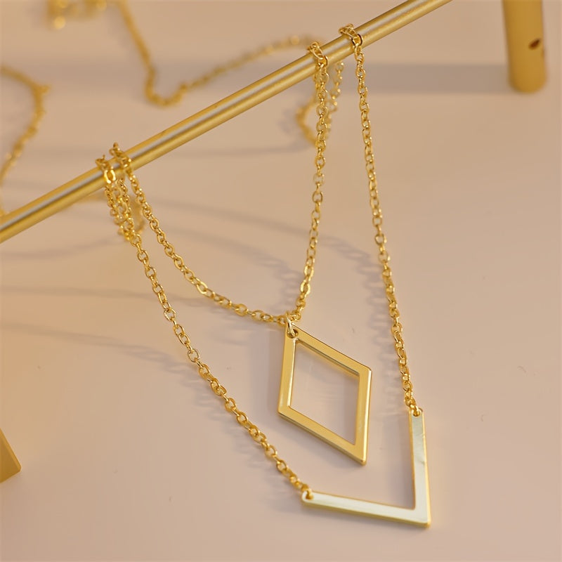 Retro geometrisch design goudkleurige ketting met V-hanger