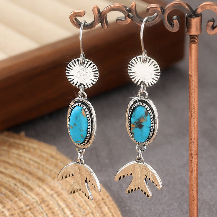 Bohemian Turquoise with Bird Charm Dangle Earrings