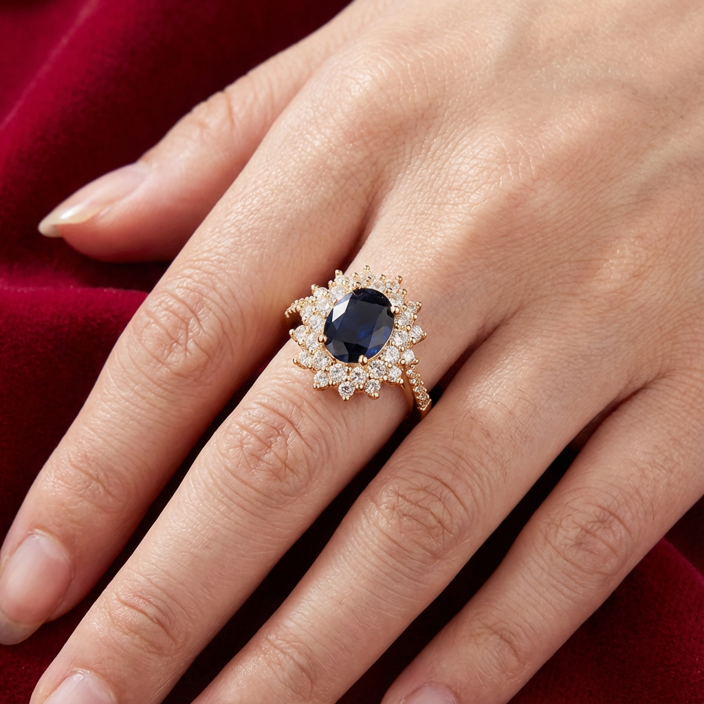 Vionne goudkleurige ring met saffier