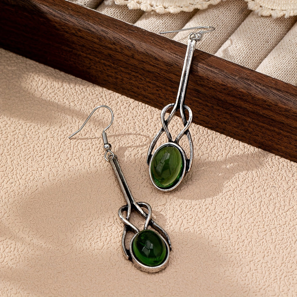 Vintage ambachtelijke oorhangers met rond glas en zinklegering