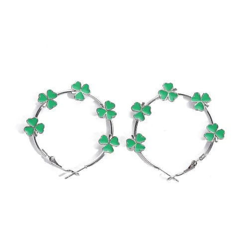 Vintage bohemien verzilverde oorringen met groen bloemmotief