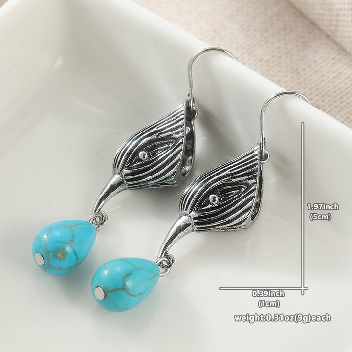 Vintage Silver Tone Geometric Irregular Shape Turquoise Drop Earrings