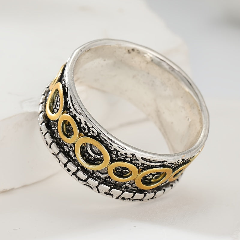 Retro tweekleurige koper- en zilverkleurige ring met meerdere cirkels