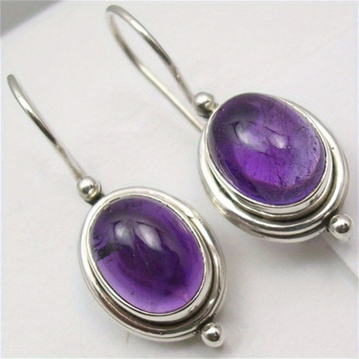 Vintage Boho Purple Gemstone Silver Plated Drop Earrings
