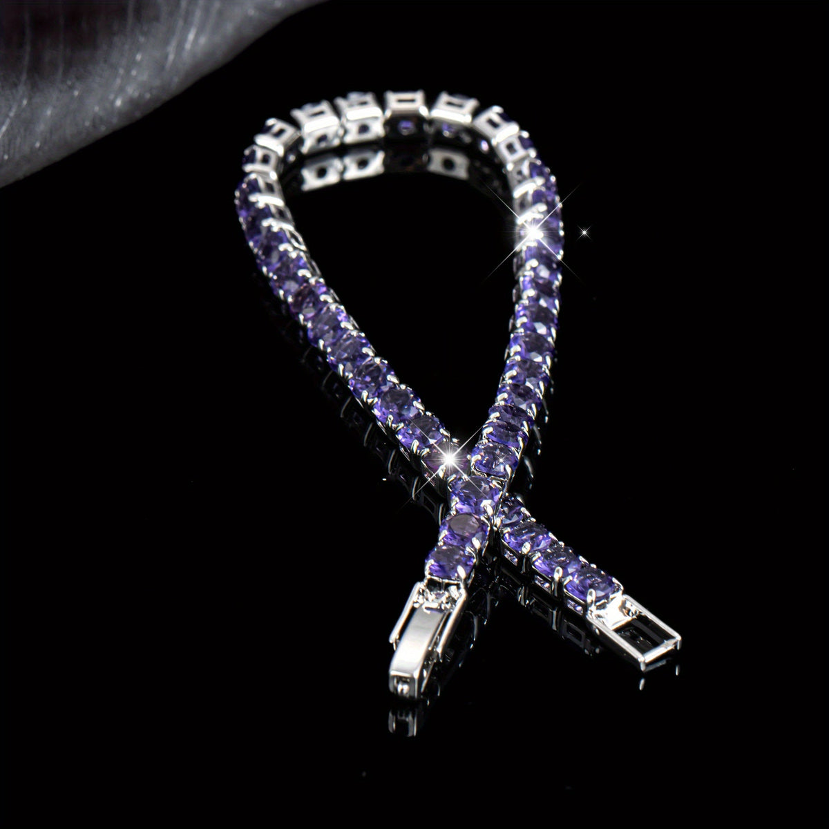 Elegante boho tennisarmband met paarse zirkonia kristallen