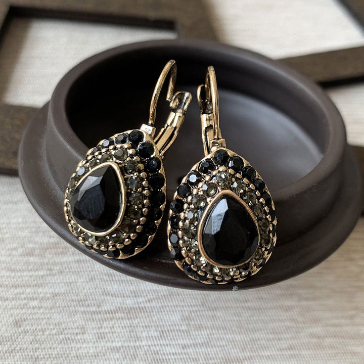 Vintage Turquoise Rhinestone Teardrop Resin Earrings
