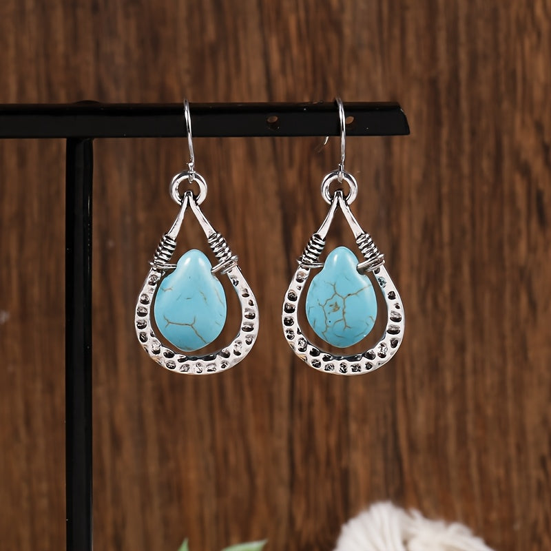 Vintage Retro Water Drop Style Turquoise Pendant Earrings