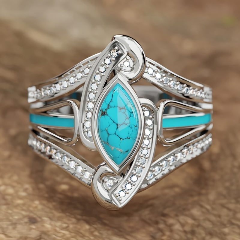Elegante bohemien witgoud vergulde turkooizen ring