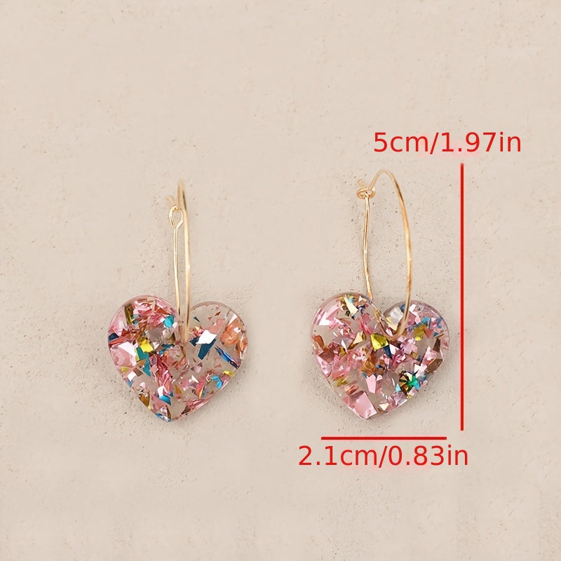 Vintage Style Resin Glitter Heart Pendant Earrings
