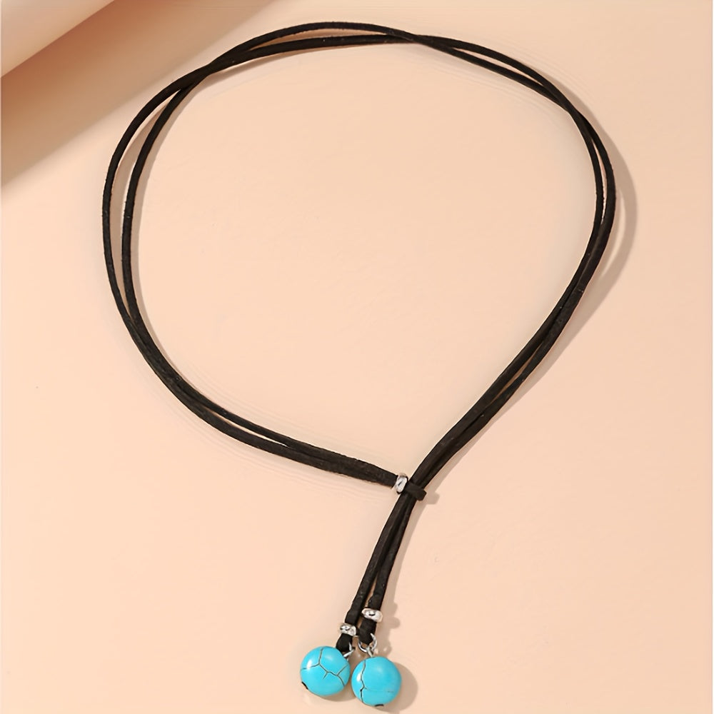 Bohemien Y-ontwerp dubbele turkoois ronde kralen ketting