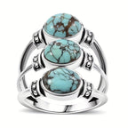 Vintage Boho Style Triple Turquoise Silver Ring