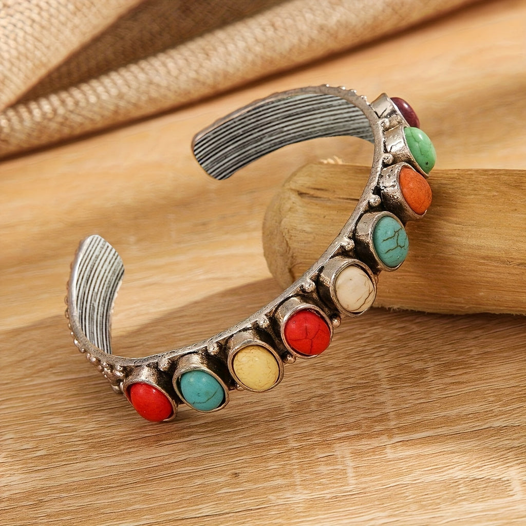 Vintage cuff armband met meerdere turkooizen stenen