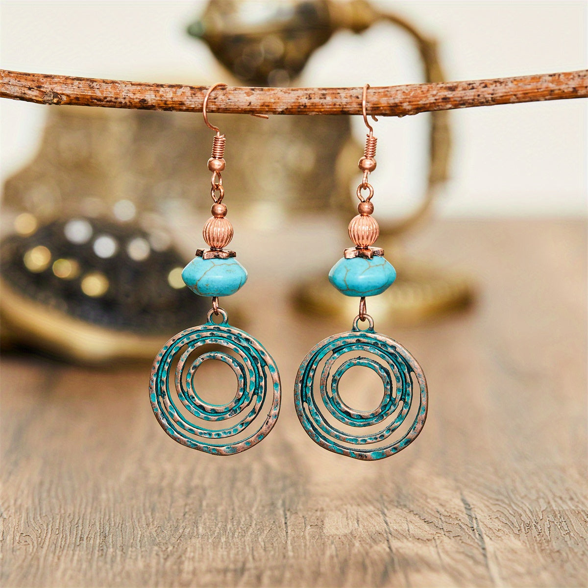 Vintage bohemien oorhangers van roodkoper