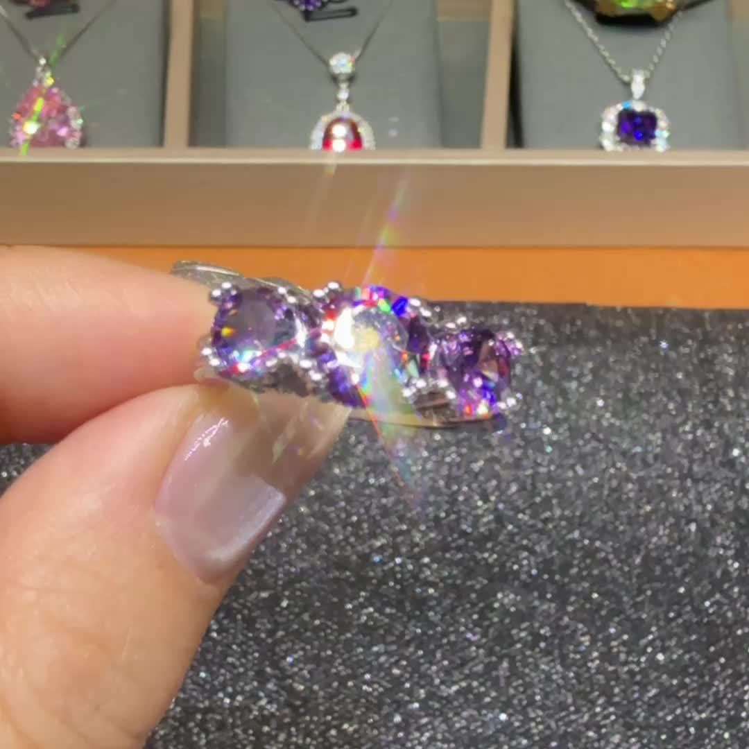 Vintage Style Three Stone Purple Round Zirconia Ring