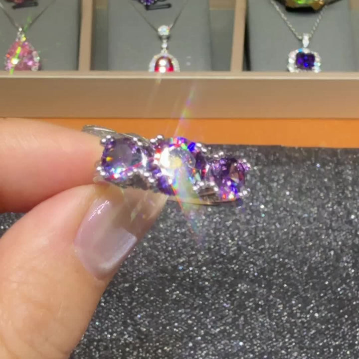 Vintage Style Three Stone Purple Round Zirconia Ring