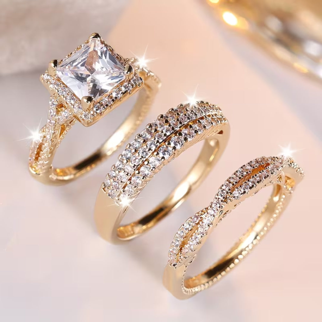 Pavé solitaire ringenset van drie
