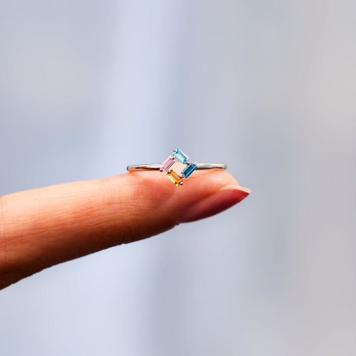 Personalized Baguette Birthstones Ring