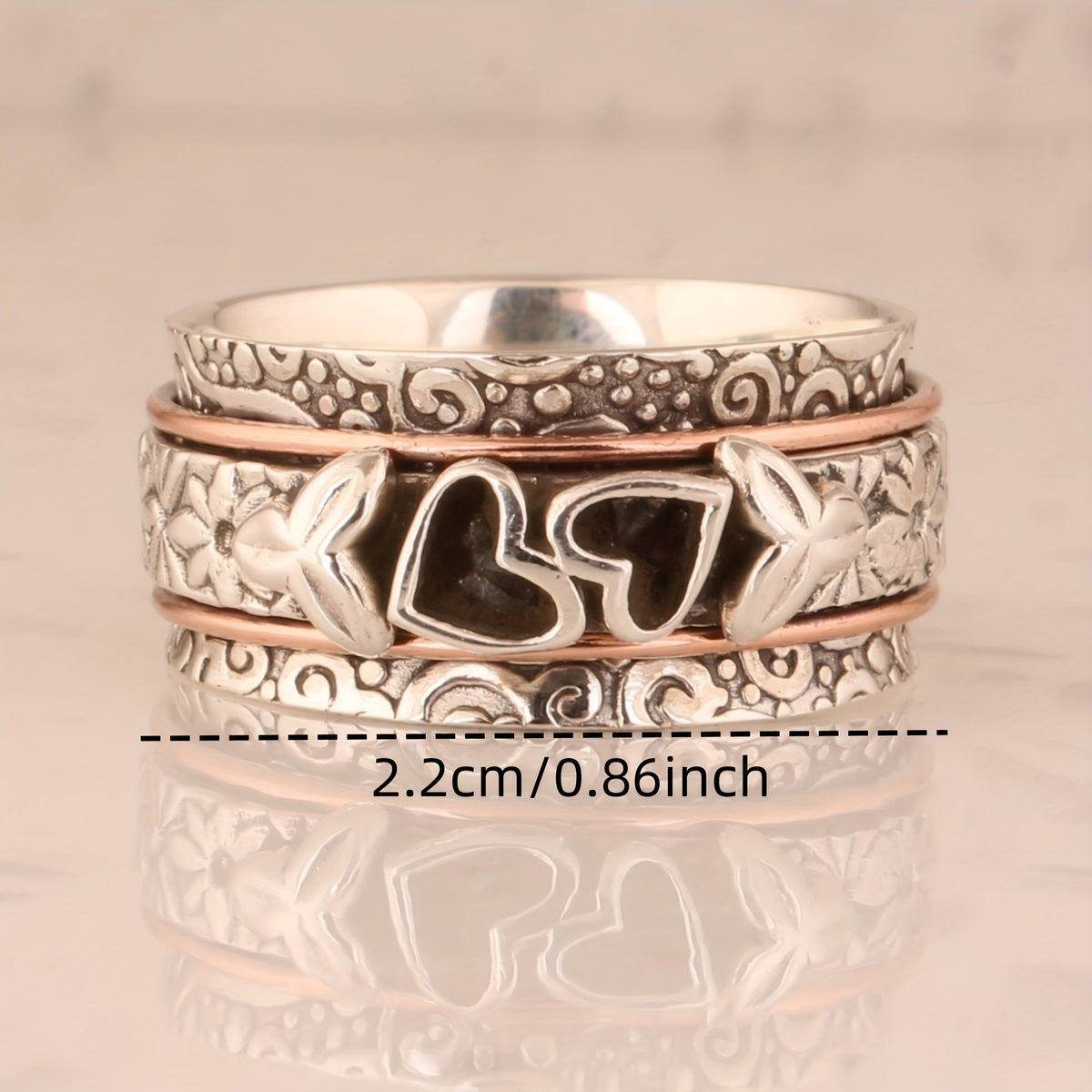 Vintage verzilverde spinner ring met vlinder en hart
