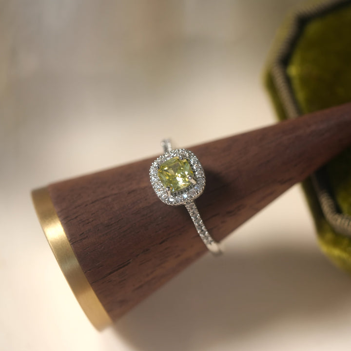 Vintage Style Adjustable Open Design Olive Green Zirconia Ring