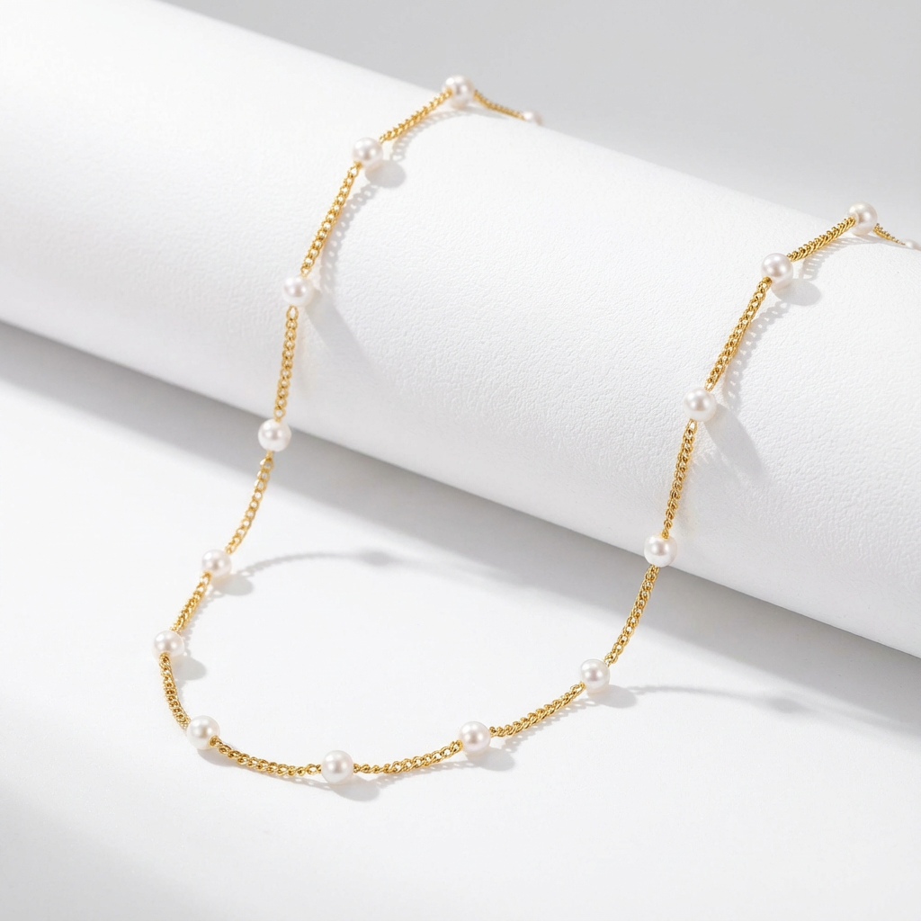 Fijne schakelketting met miniparels