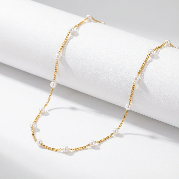 Delicate Mini Pearl Chain Necklace