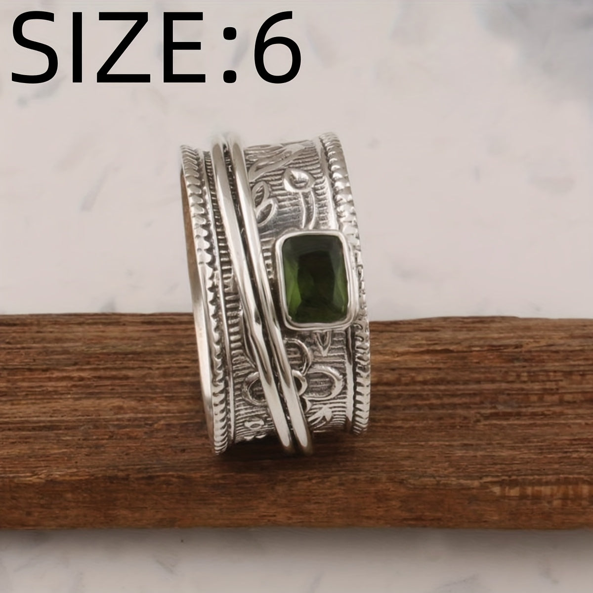 Vintage bohemien verzilverde brede ring met zirkonia