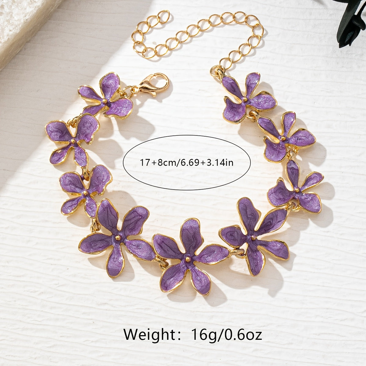 Vintage vergulde armband met paarse emaille bloemen