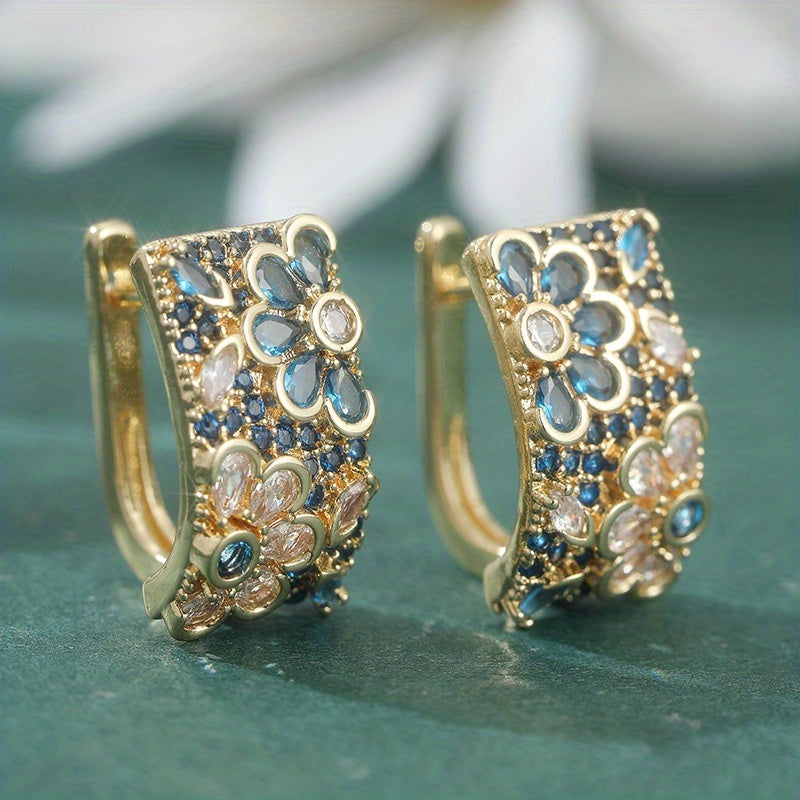 Vintage oorringen met meerkleurige zirkonia bloemen