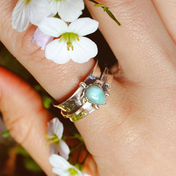 Elegant Turtle Larimar Silver Statement Fidget Ring