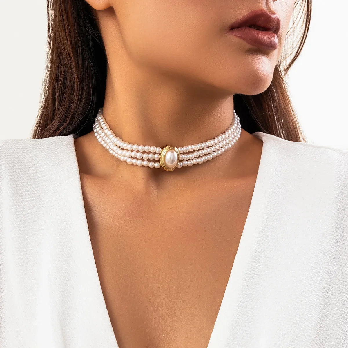 Turkooizen choker ketting met drie strengen
