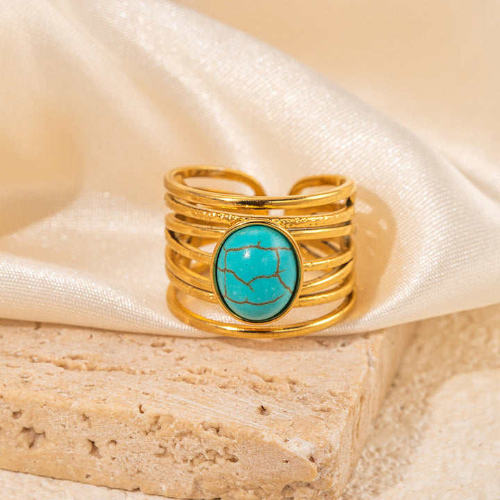 Bohemian Round Turquoise Spiral Ring