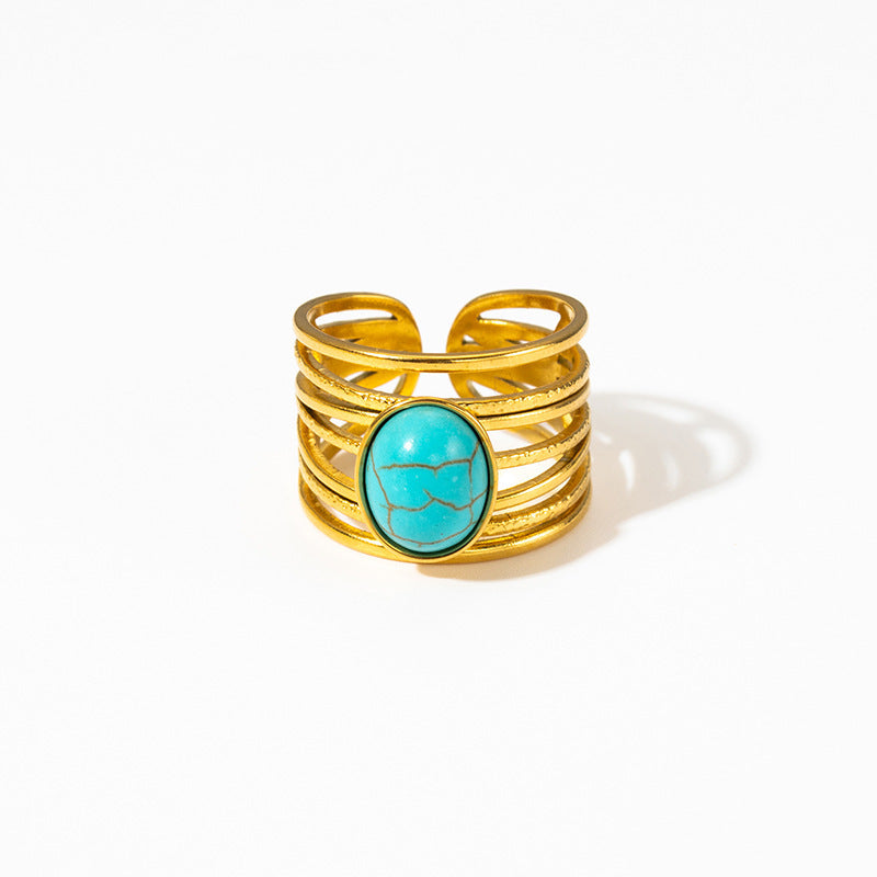 Bohemian Round Turquoise Spiral Ring