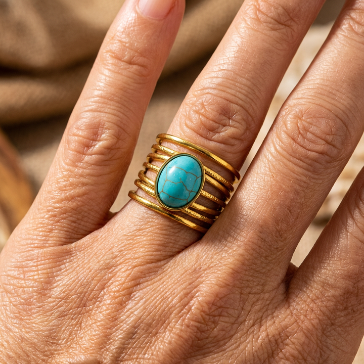 Bohemian Round Turquoise Spiral Ring